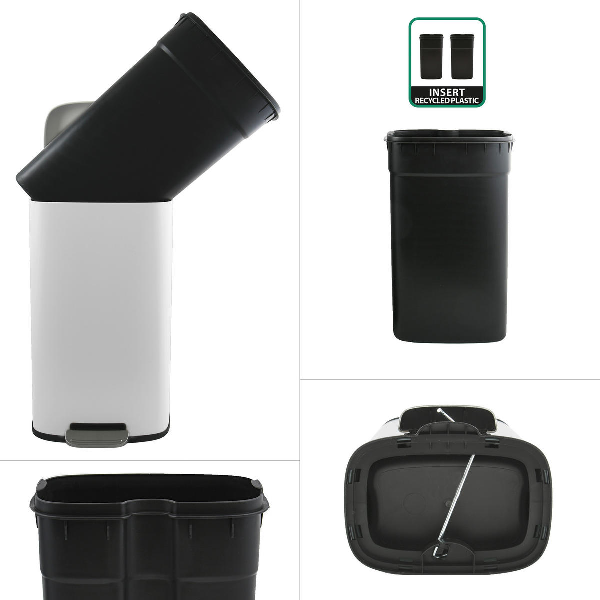 TRETEIMER 30 l  Metall  - Schwarz/Weiß, Basics, Kunststoff/Metall (34,3/23,5/62,9cm) - Spirella