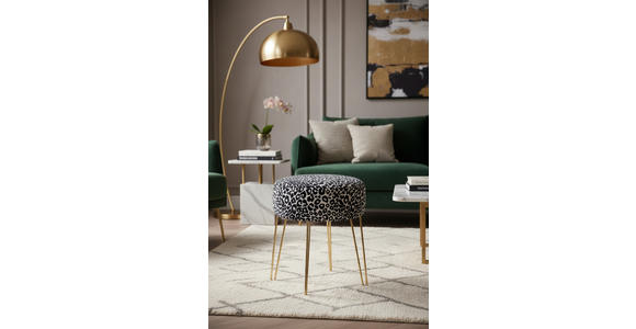 HOCKER in Metall, Textil Schwarz, Weiß, Goldfarben  - Goldfarben/Schwarz, KONVENTIONELL, Textil/Metall (43/45/43cm) - Xora