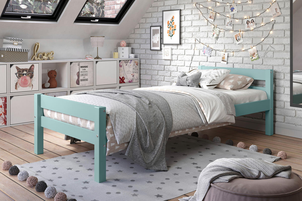BETT 90/200 cm  in Türkis  - Taupe/Türkis, LIFESTYLE, Holz (90/200cm) - P & B