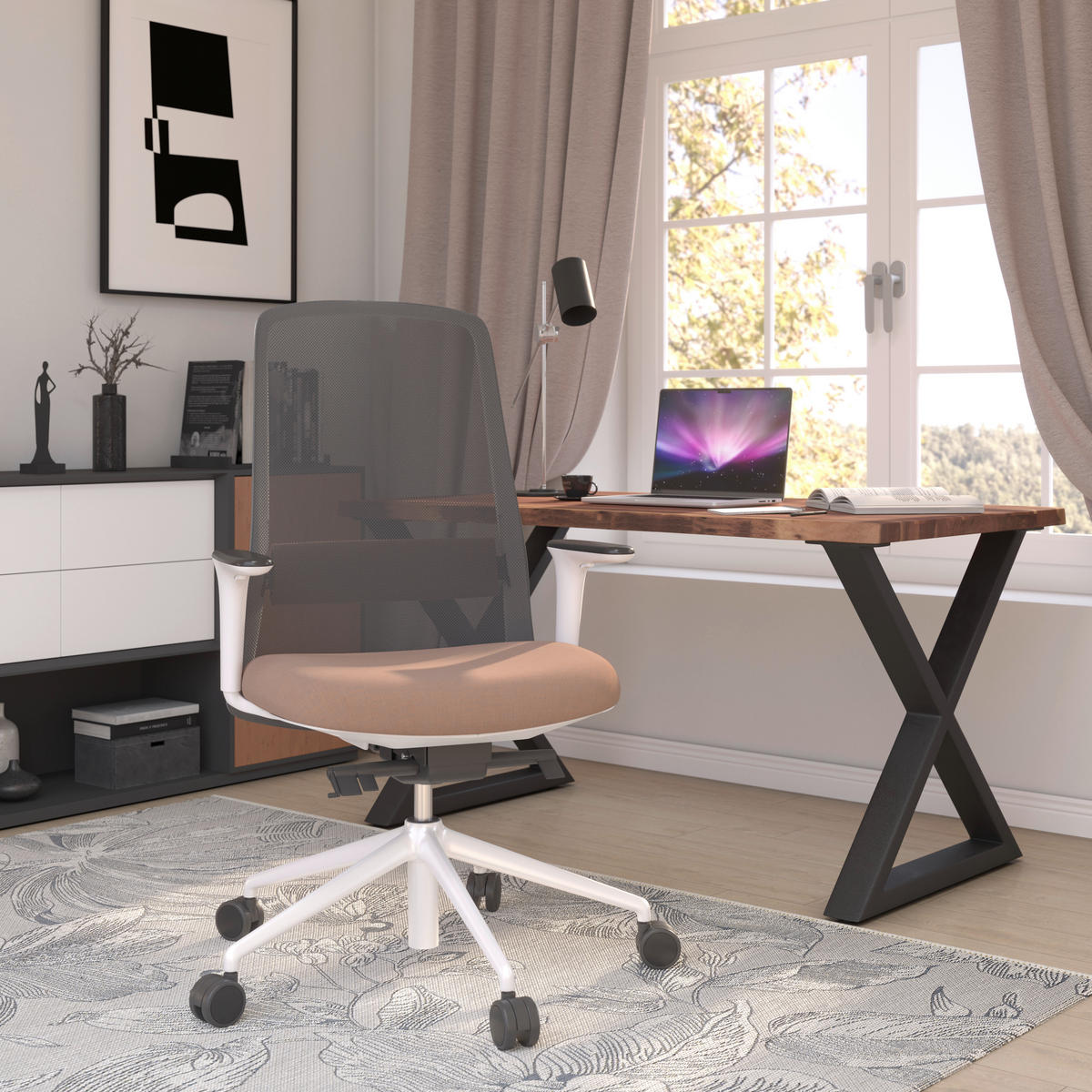 DREHSTUHL Schwarz, Weiß  - Schwarz/Weiß, MODERN, Kunststoff/Textil (70/103-115/70cm)