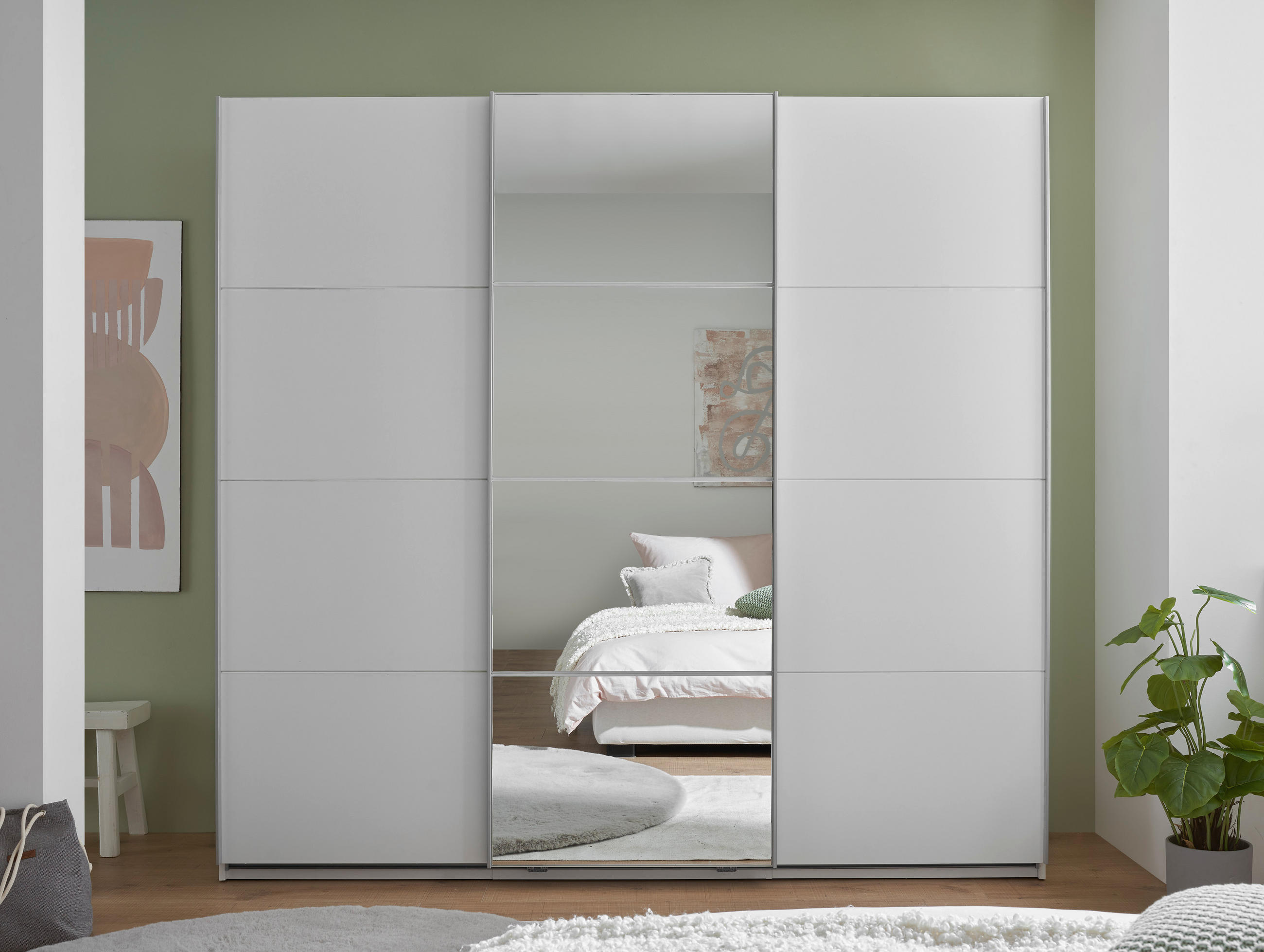 ORMAR S KLIZNIM VRATIMA bijela - bijela/boje aluminija, Konvencionalno, staklo/drvni materijal (215/204/63cm) - Hom`in