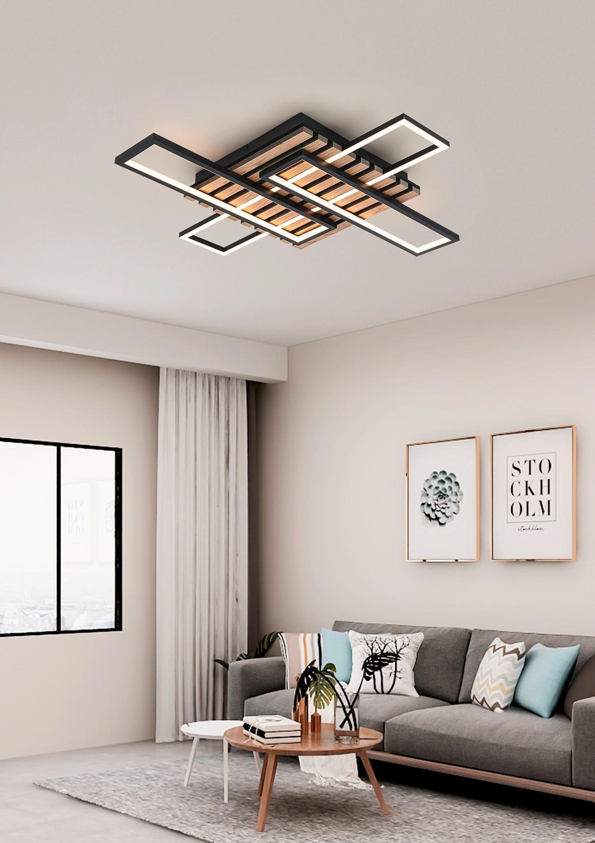 LED-DECKENLEUCHTE 33 W    73,5/66,5/7,5 cm  - Eichefarben/Schwarz, Natur, Holzwerkstoff/Kunststoff (73,5/66,5/7,5cm) - Novel