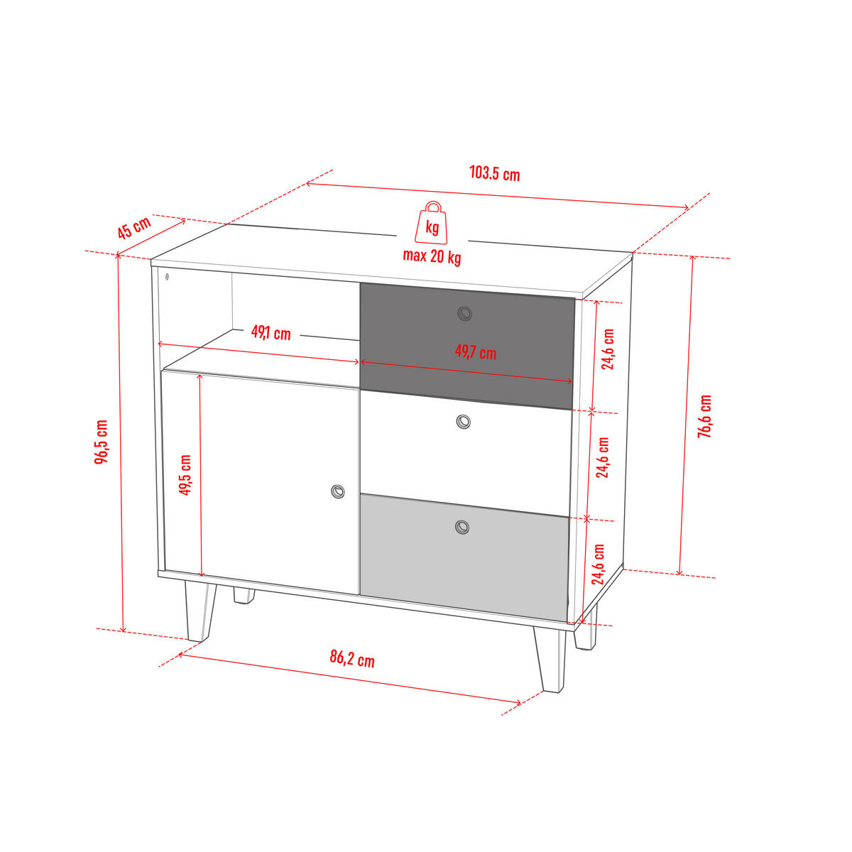 KOMMODE  in 103,5/96,5/45 cm  - Eichefarben/Graphitfarben, MODERN, Holz/Holzwerkstoff (103,5/96,5/45cm) - MID.YOU