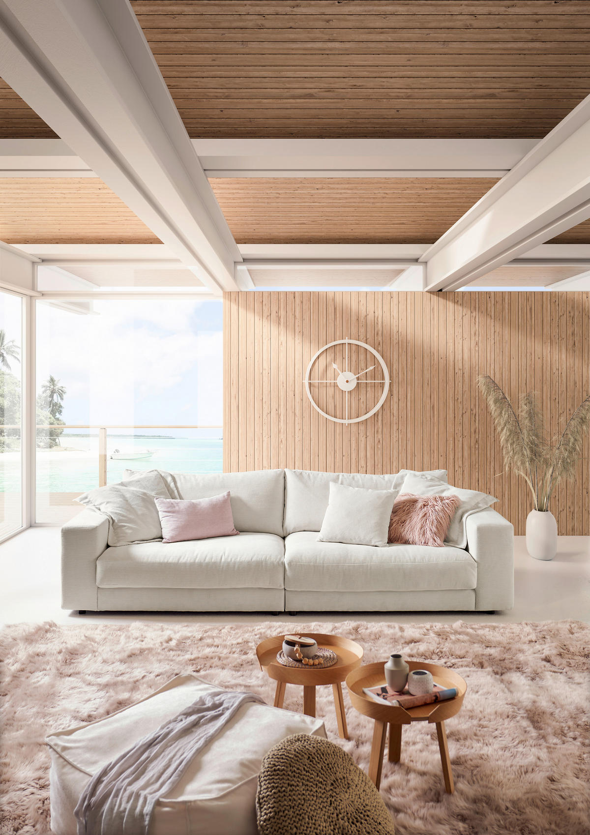MEGASOFA in Feincord Weiss  - Weiss/Schwarz, Design, Kunststoff/Textil (290/86/127cm) - Pure Home Lifestyle