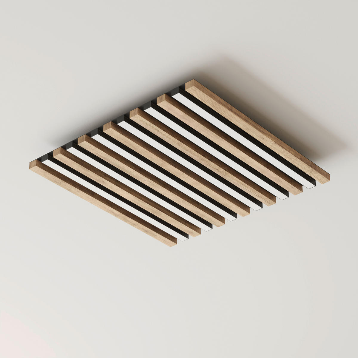 LED-TAKLAMPA HAYDEN 45/45/5 cm  - vit/svart, Natur, metall/trämaterial (45/45/5cm)