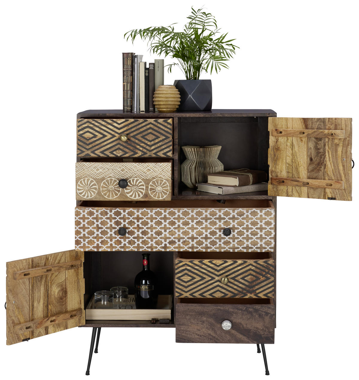 COMMODE 80/108/35 cm  in Multicolor, Dunkelbraun  - couleur laiton/noir, Lifestyle, métal/bois (80/108/35cm) - Landscape