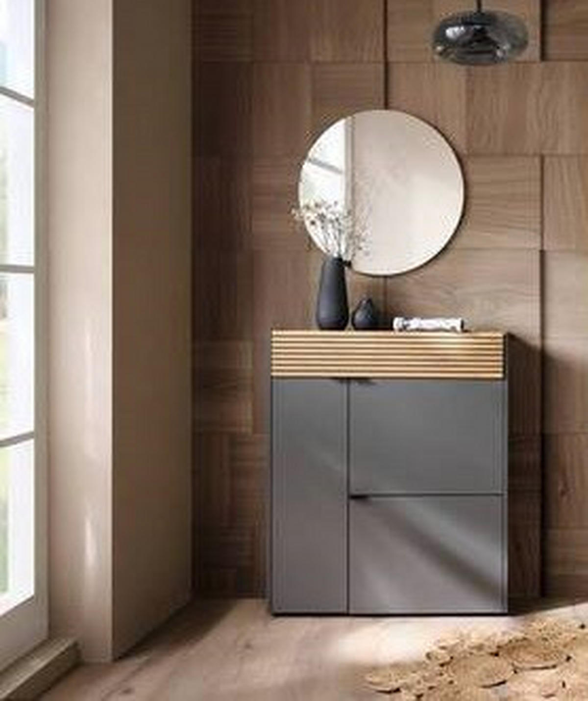 GARDEROBE 2-teilig  in 83/200/22 cm  - Eichefarben/Graphitfarben, Design, Glas/Holzwerkstoff (83/200/22cm) - Voleo