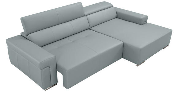 ECKSOFA DUA in Echtleder Hellgrau  293/170 cm  - Chromfarben/Hellgrau, Design, Leder/Metall (293/170cm) - Novel