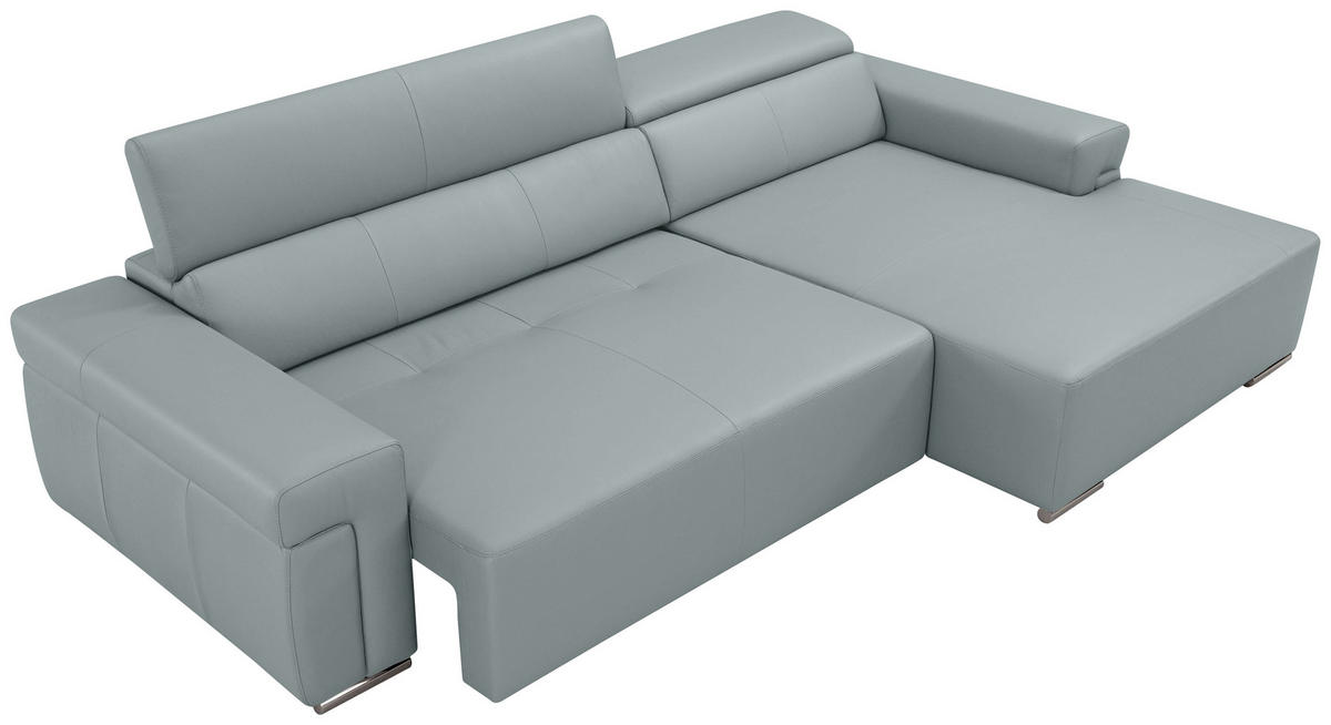 Ecksofa inkl. Funktion DUA Hellgrau Echtleder  - Chromfarben/Hellgrau, Design, Leder/Metall (293/170cm) - Novel