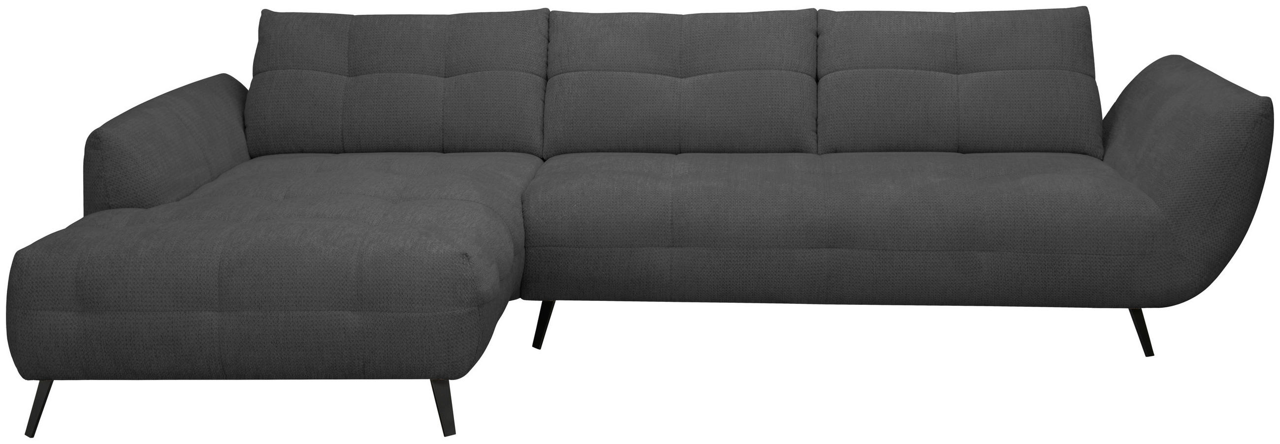 ECKSOFA Anthrazit Chenille Armlehnenkissen, Rücken echt, Sitztiefenverstellung  - Anthrazit/Schwarz, KONVENTIONELL, Textil/Metall (215/313cm) - Hom`in