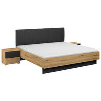 POSTELJNA GARNITURA  180 cm  x  200 cm , tekstil, leseni material črna, hrast artisan  - črna/hrast artisan, Moderno, tekstil/leseni material (180/200cm) - Rauch Möbel