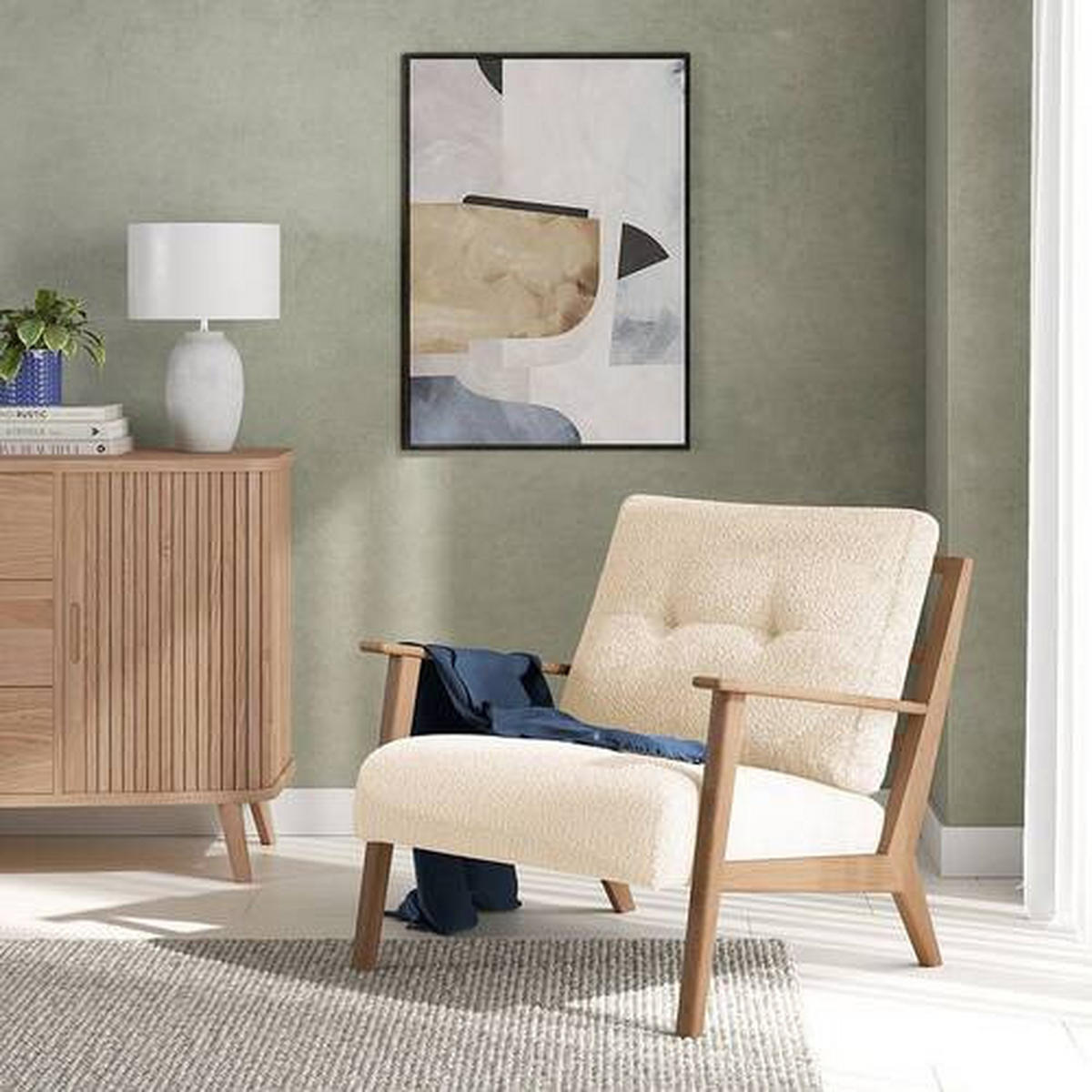 SESSEL in Bouclé Beige, Eichefarben  - Eichefarben/Beige, Natur, Holz/Textil (75/71/80cm) - home24