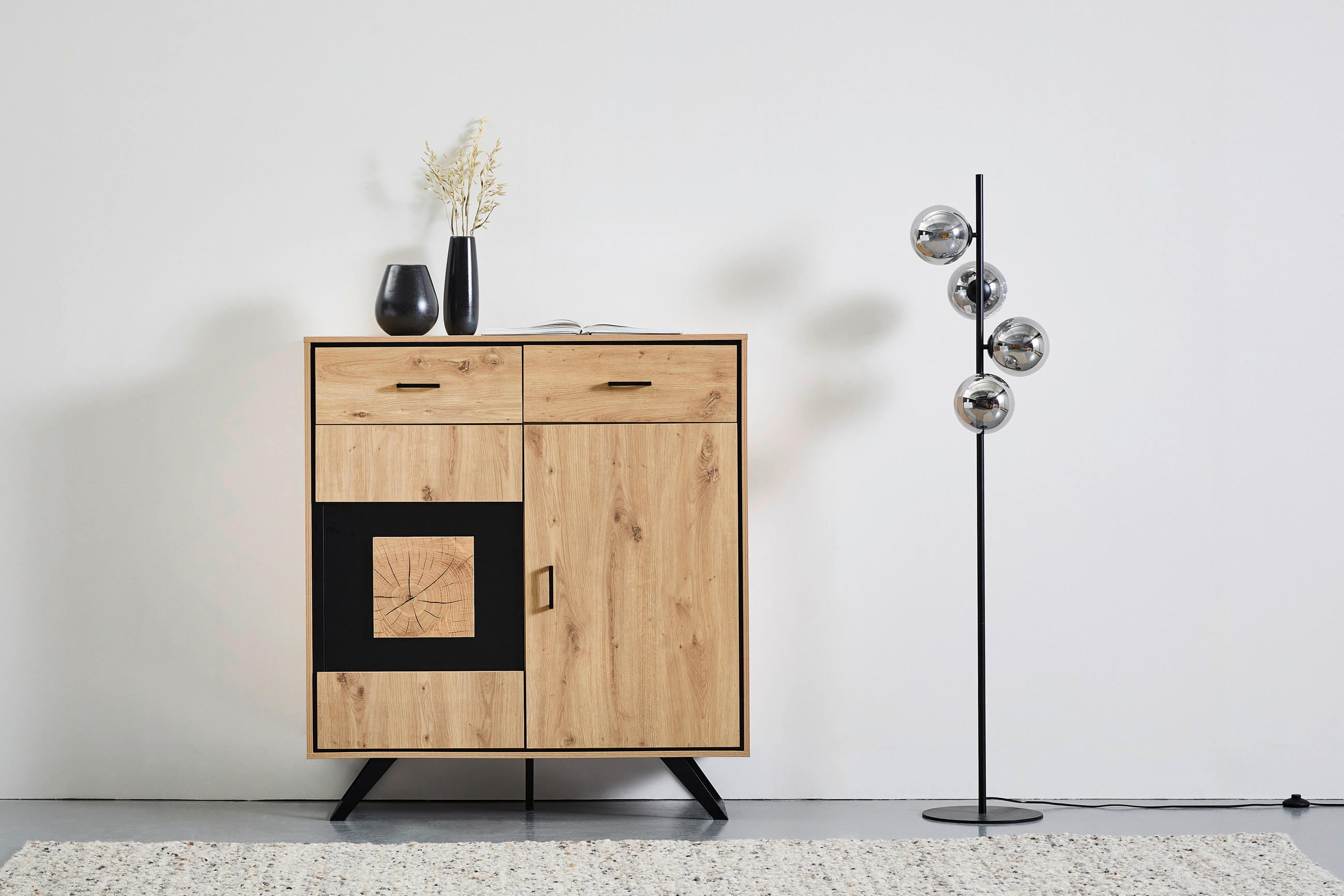 HIGHBOARD  in 110/121/40 cm  - Eichefarben/Schwarz, LIFESTYLE, Holzwerkstoff/Metall (110/121/40cm) - Xora
