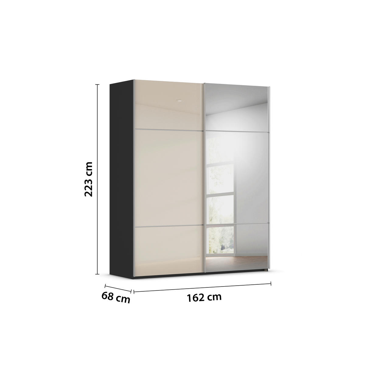 SCHWEBETÜRENSCHRANK 162/223/68 cm 2-türig Schwarz, Champagner  - Champagner/Alufarben, KONVENTIONELL, Glas/Holzwerkstoff (162/223/68cm) - Novel