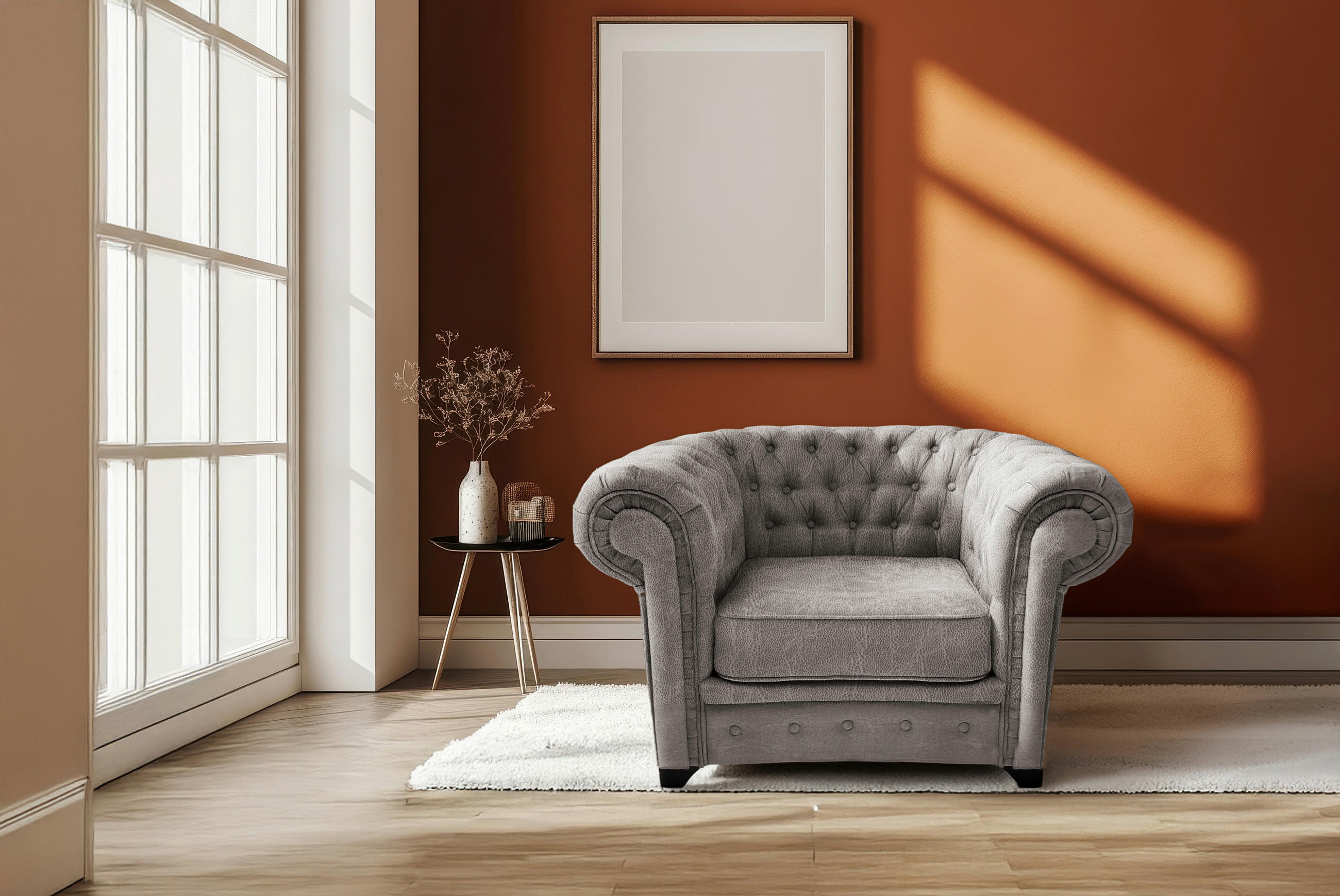 CHESTERFIELD-SESSEL CHESTERFIELD Flachgewebe Grau  - Schwarz/Grau, KONVENTIONELL, Holz/Textil (91/72/92cm) - Livetastic