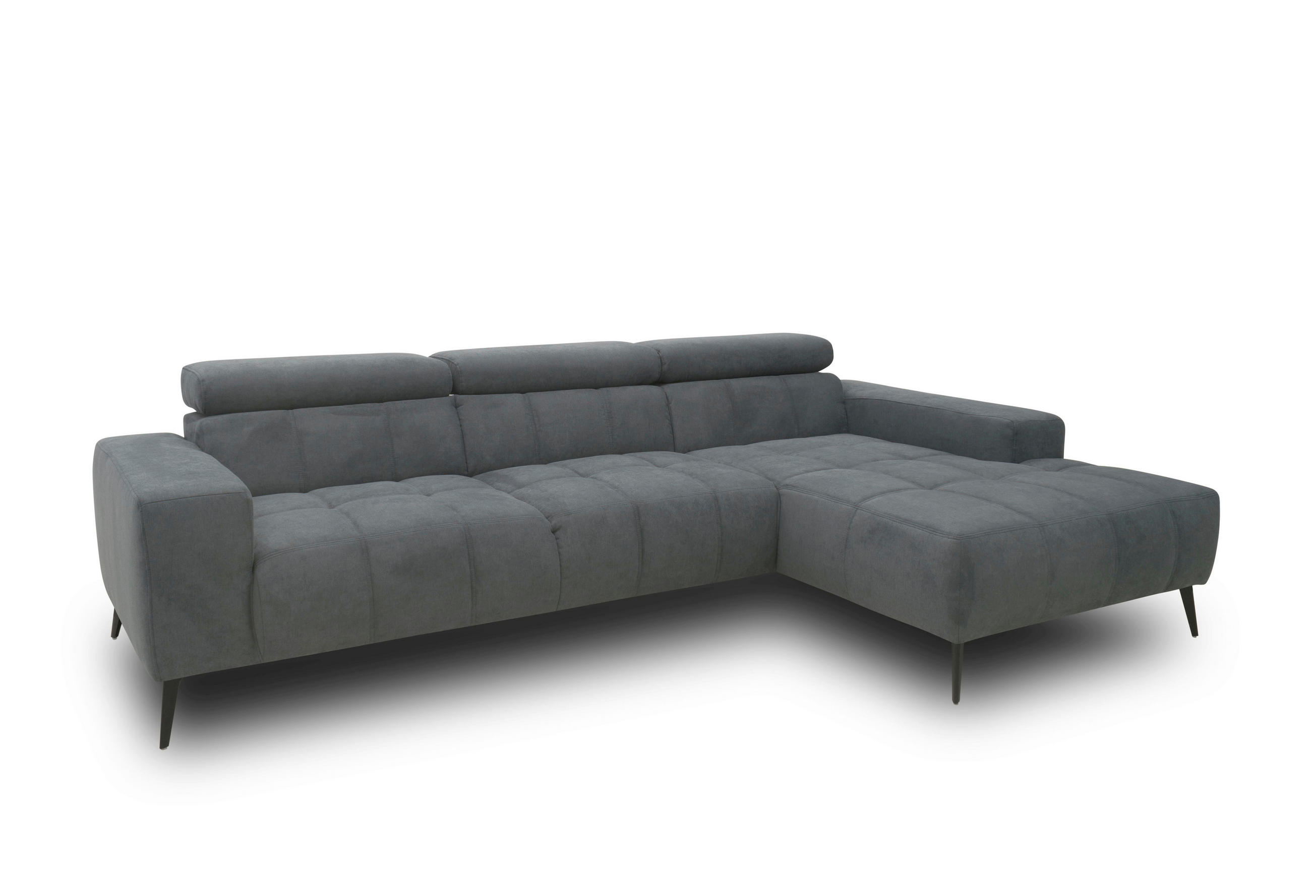 ECKSOFA TRENTO Dunkelgrau Mikrofaser  - Dunkelgrau/Schwarz, MODERN, Textil/Metall (287/175cm) - MID.YOU