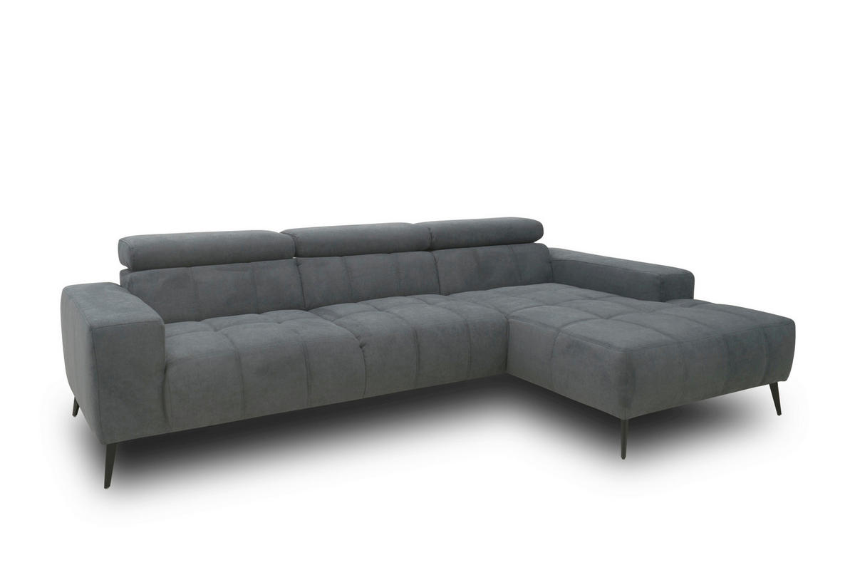 ECKSOFA TRENTO Dunkelgrau Mikrofaser  - Dunkelgrau/Schwarz, MODERN, Textil/Metall (287/175cm) - MID.YOU