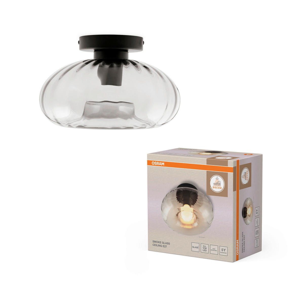 DECKENLEUCHTE  28/17,6 cm    - Schwarz, Design, Glas/Metall (28/17,6cm) - Osram