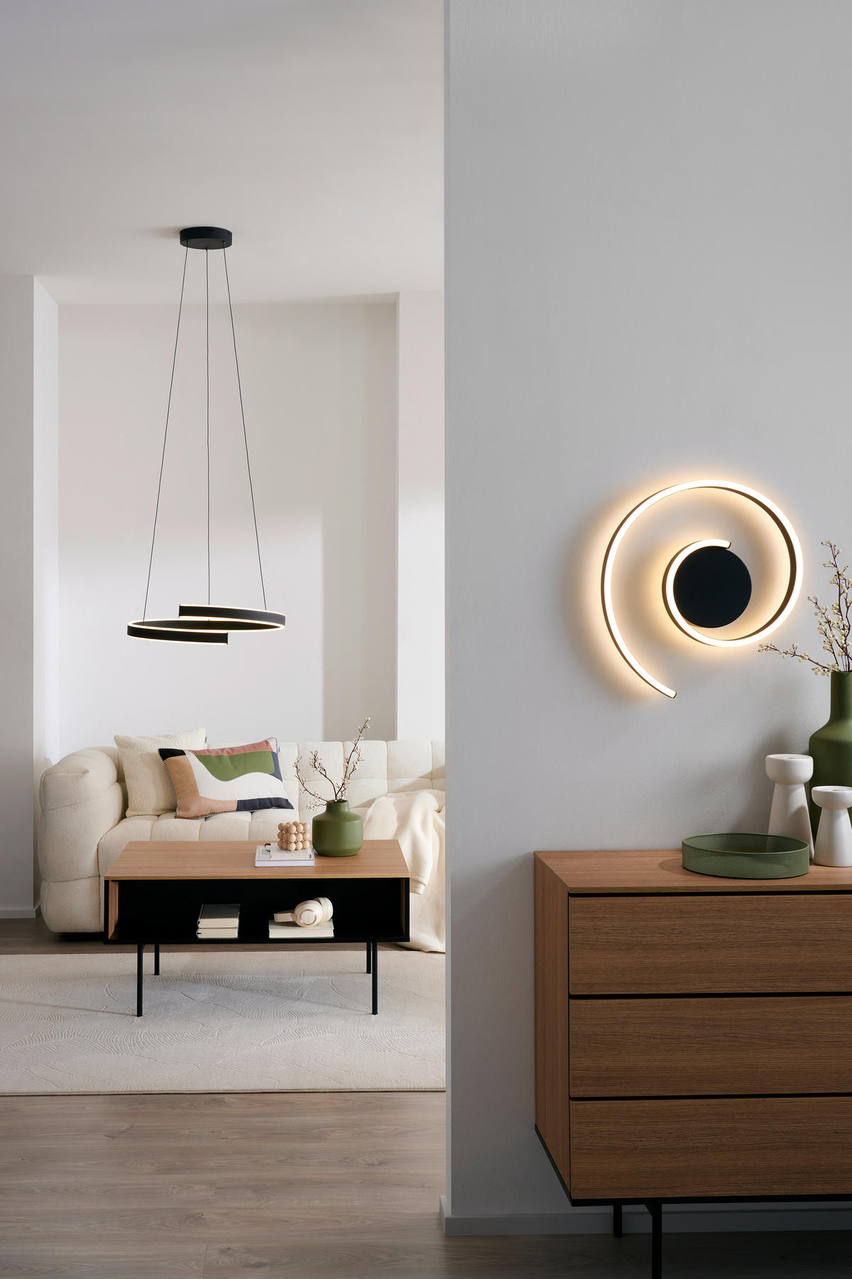 LED-HÄNGELEUCHTE Andabaia-Z 60/154 cm   - Schwarz/Weiß, Design, Kunststoff/Metall (60/154cm) - Eglo