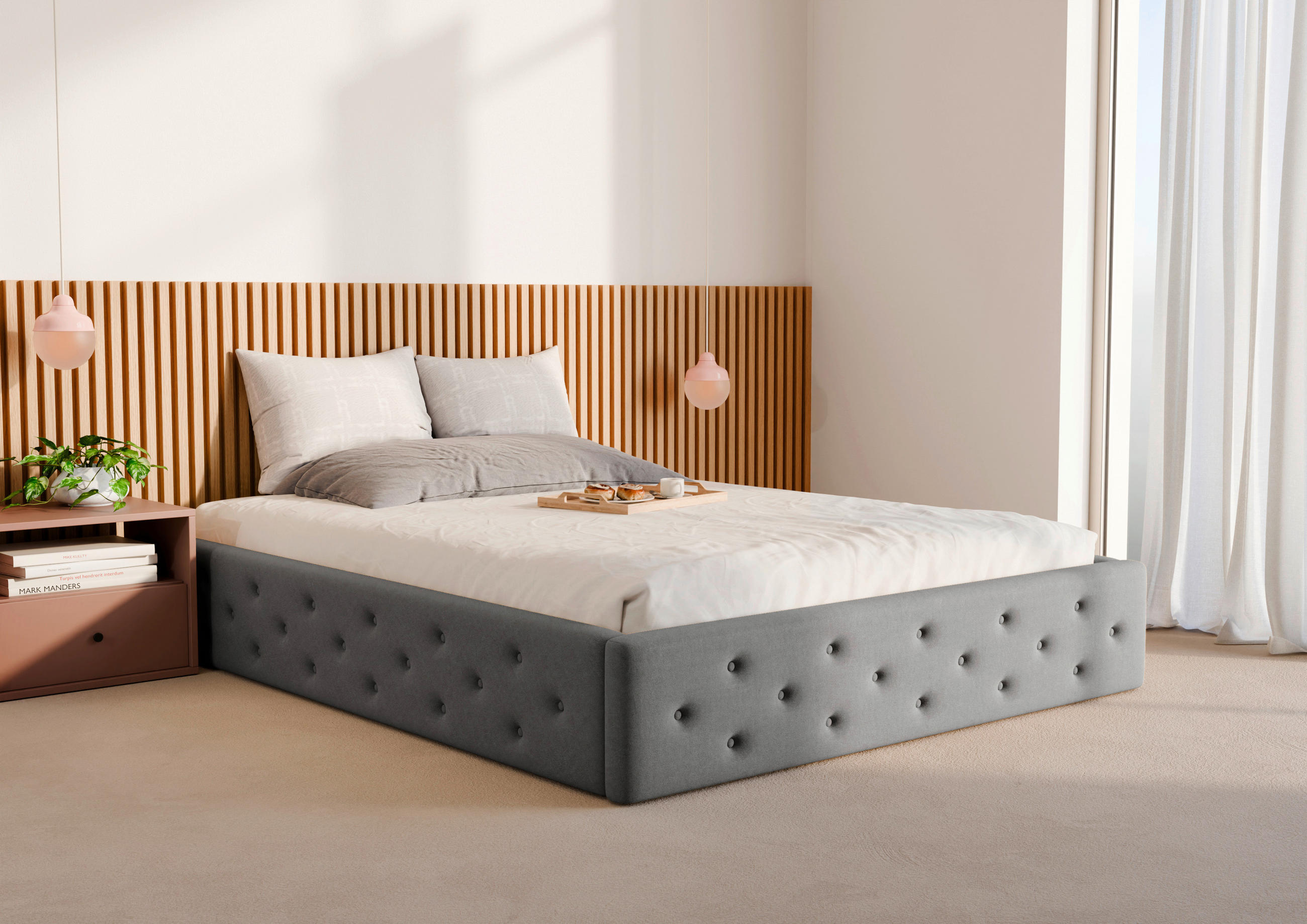 POLSTERBETT 120/200 cm,  in Anthrazit, Lattenrost, Bettkasten,  - Anthrazit/Schwarz, Design, Holz/Textil (120/200cm) - Chameo