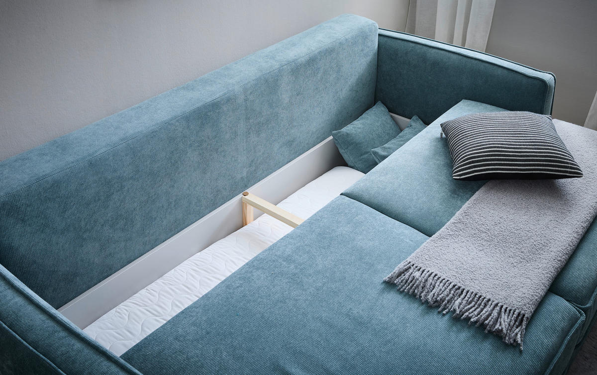 SCHLAFSOFA Jacquard Blaugrau  - Blaugrau/Schwarz, Design, Holz/Textil (242/75/110cm) - home24