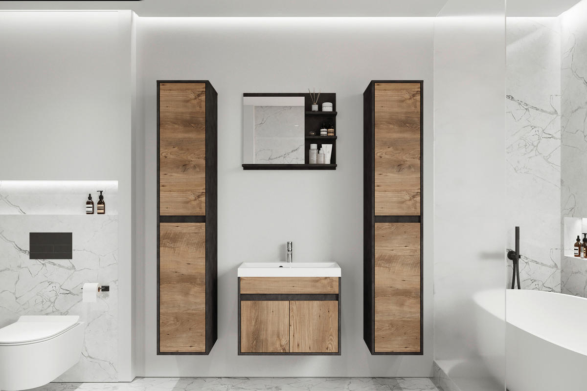 BADEZIMMER 5-teilig  in 120,4 cm  - Kastanienfarben/Weiss, Lifestyle, Keramik/Holzwerkstoff (120,4cm) - P & B