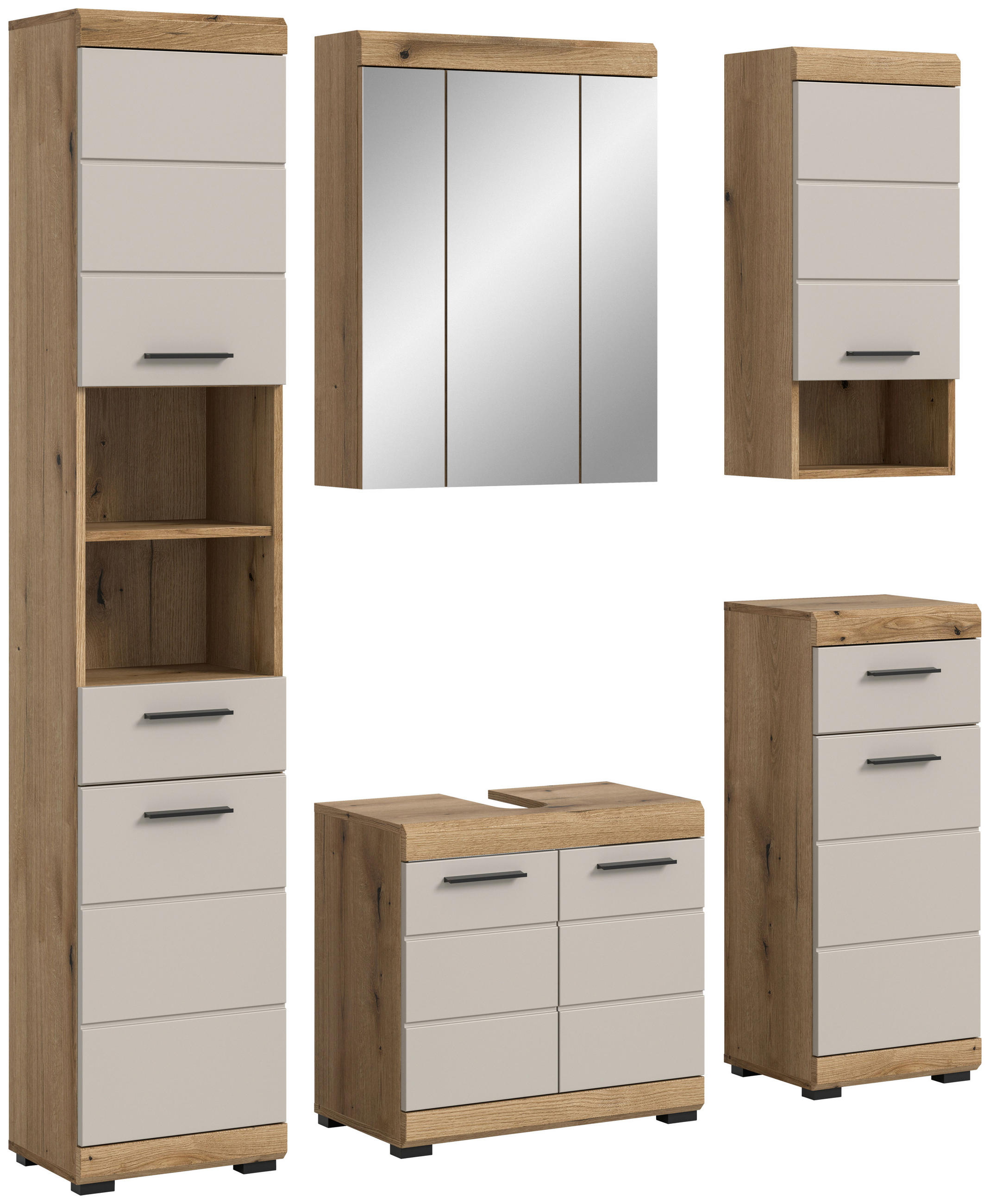 BADEZIMMER 5-teilig  in 134 cm  - Kaschmir/Schwarz, MODERN, Glas/Holzwerkstoff (134cm) - MID.YOU