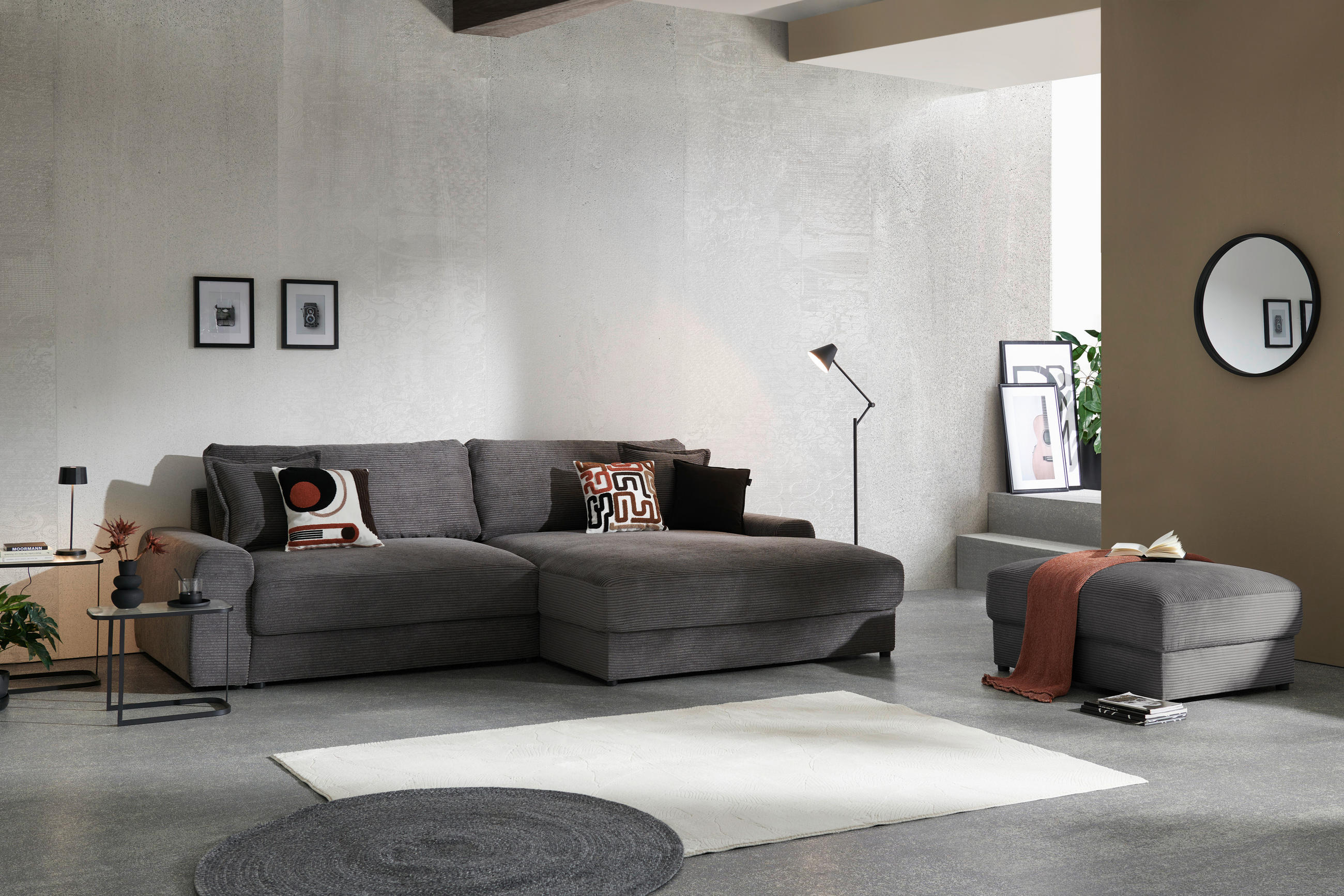 HOCKER Cord Dunkelgrau - Dunkelgrau/Schwarz, MODERN, Kunststoff/Textil (100/47/80cm) - Carryhome
