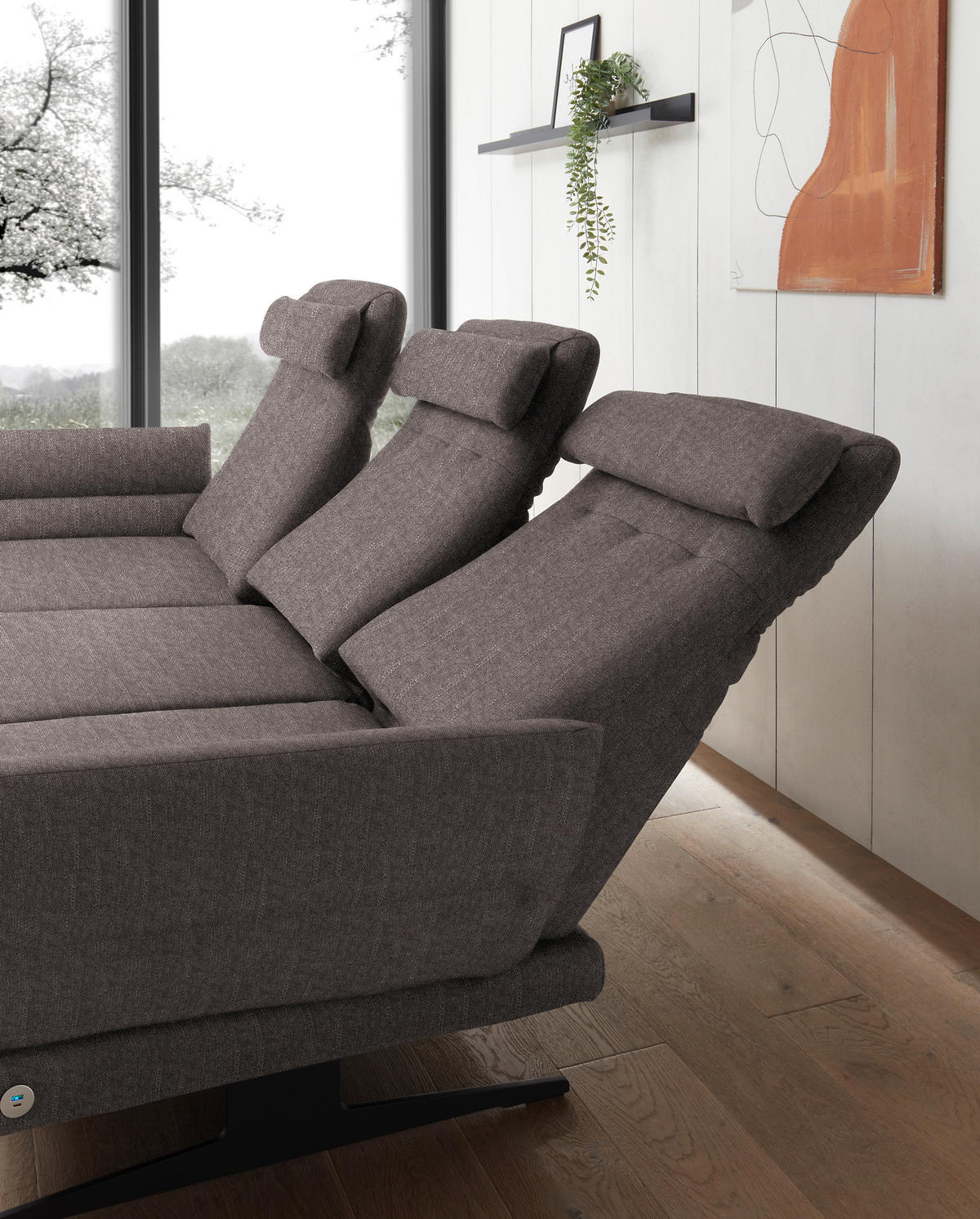 ECKSOFA in Flachgewebe Greige  176-217/279-327 cm  - Greige/Schwarz, Design, Textil/Metall (176-217/279-327cm) - Dieter Knoll