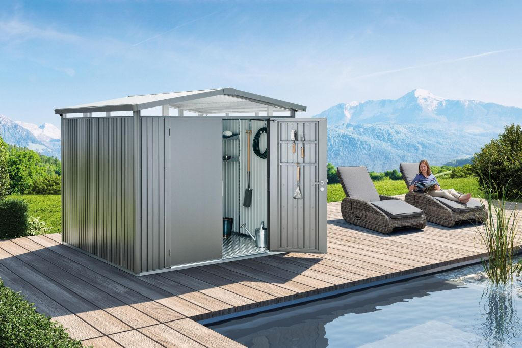 GERÄTEHAUS 273/227/198 cm  - Grau, Design, Glas/Metall (273/227/198cm) - Biohort