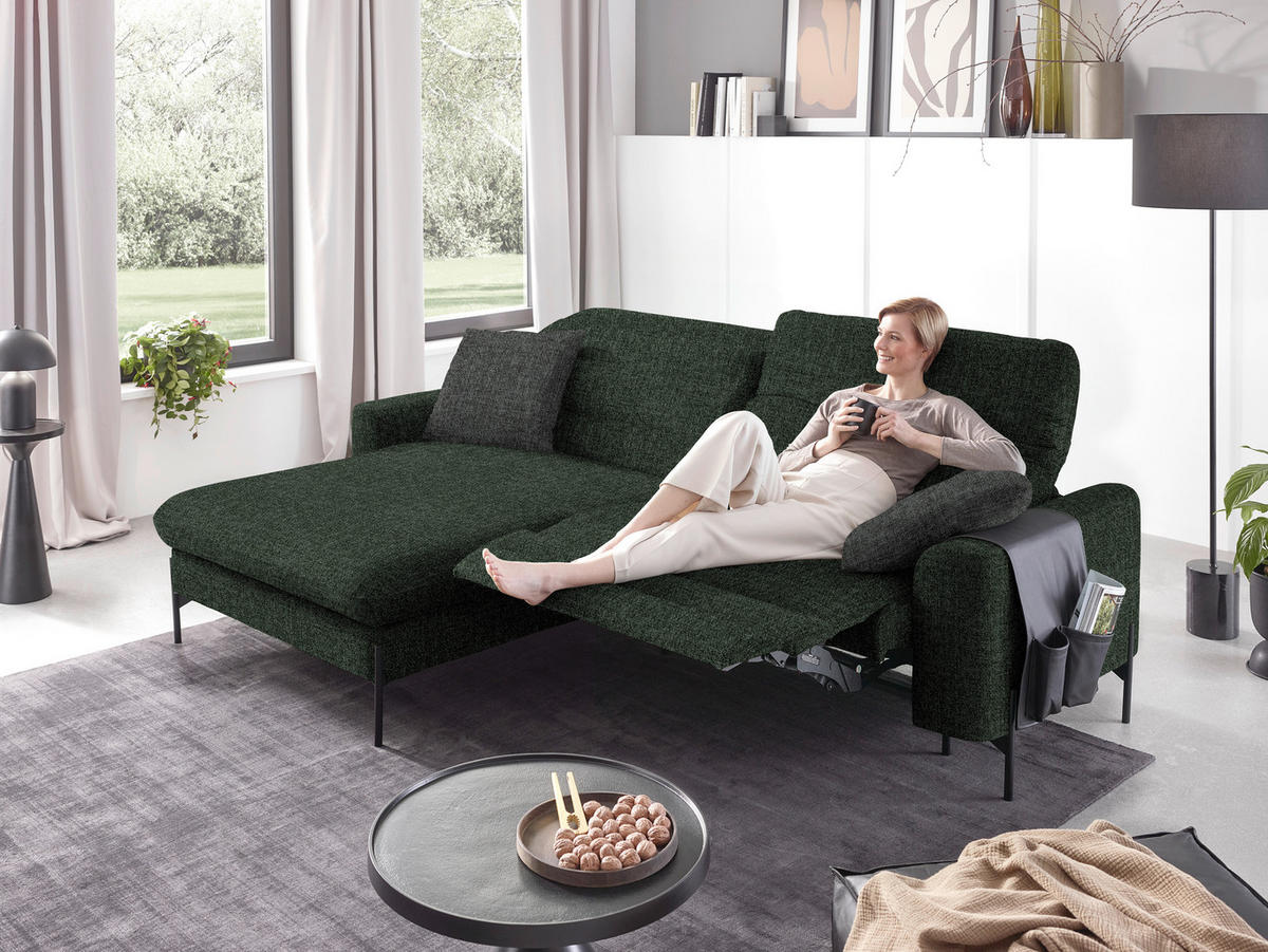 ECKSOFA in Flachgewebe Waldgrün  191/252 cm  - Waldgrün/Schwarz, Design, Textil/Metall (191/252cm) - Dieter Knoll
