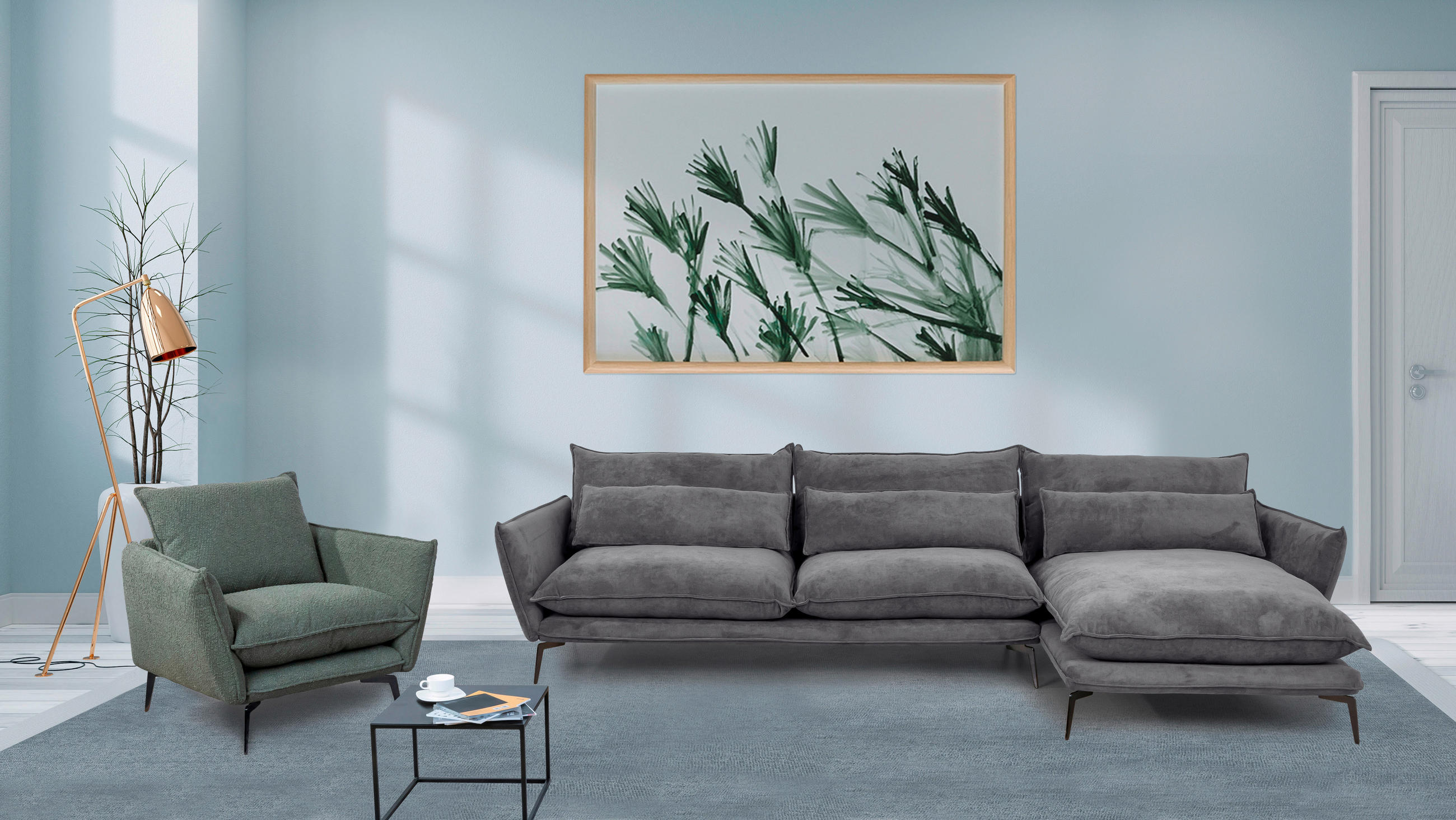 HÖRNSOFFA i tyg antracit  - svart/antracit, Design, metall/textil (338/165cm) - Hom`in