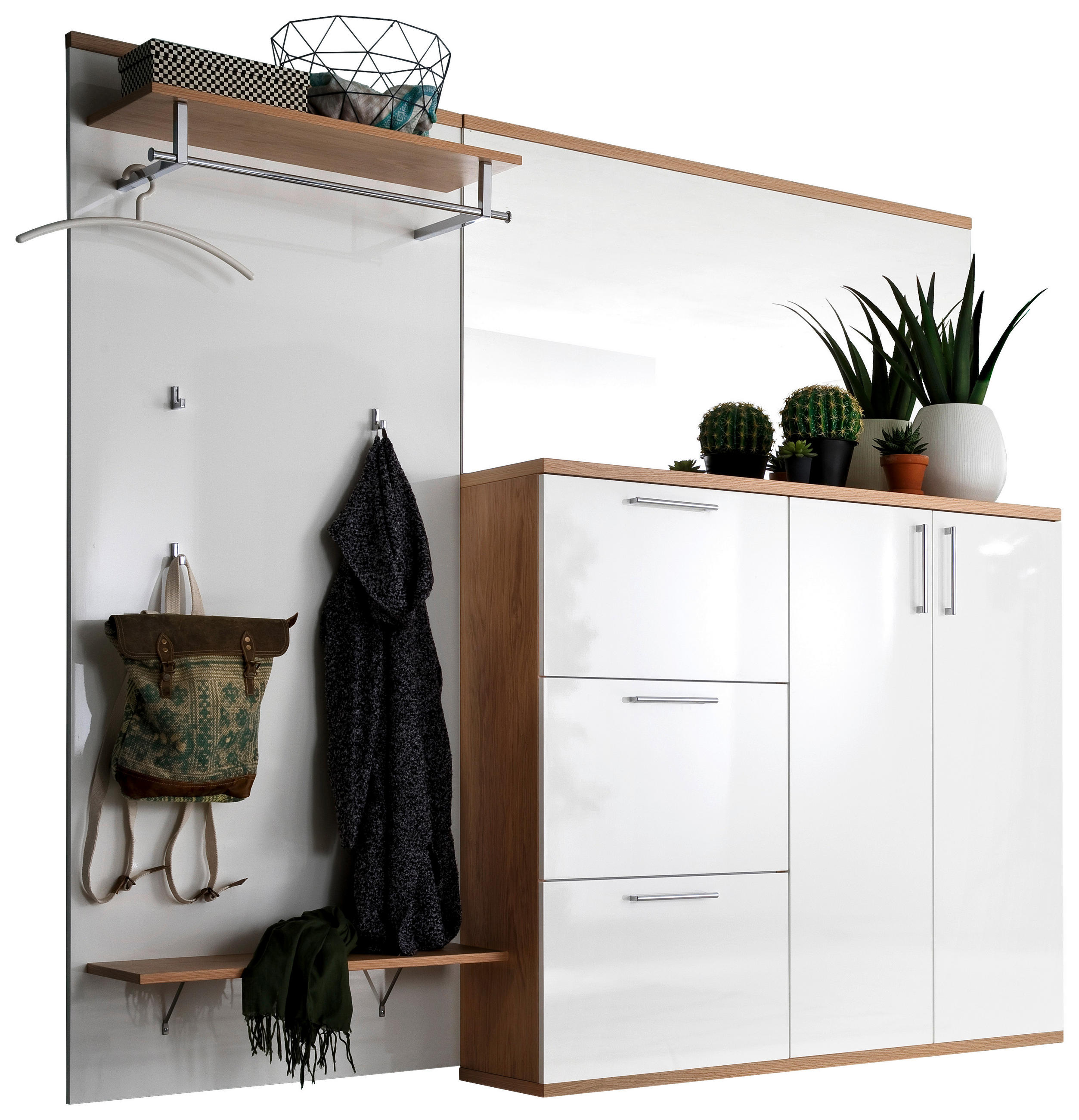 GARDEROBE Weiß, Eichefarben - Eichefarben/Weiß, Design, Glas/Holz (222/201/35cm) - Cassando