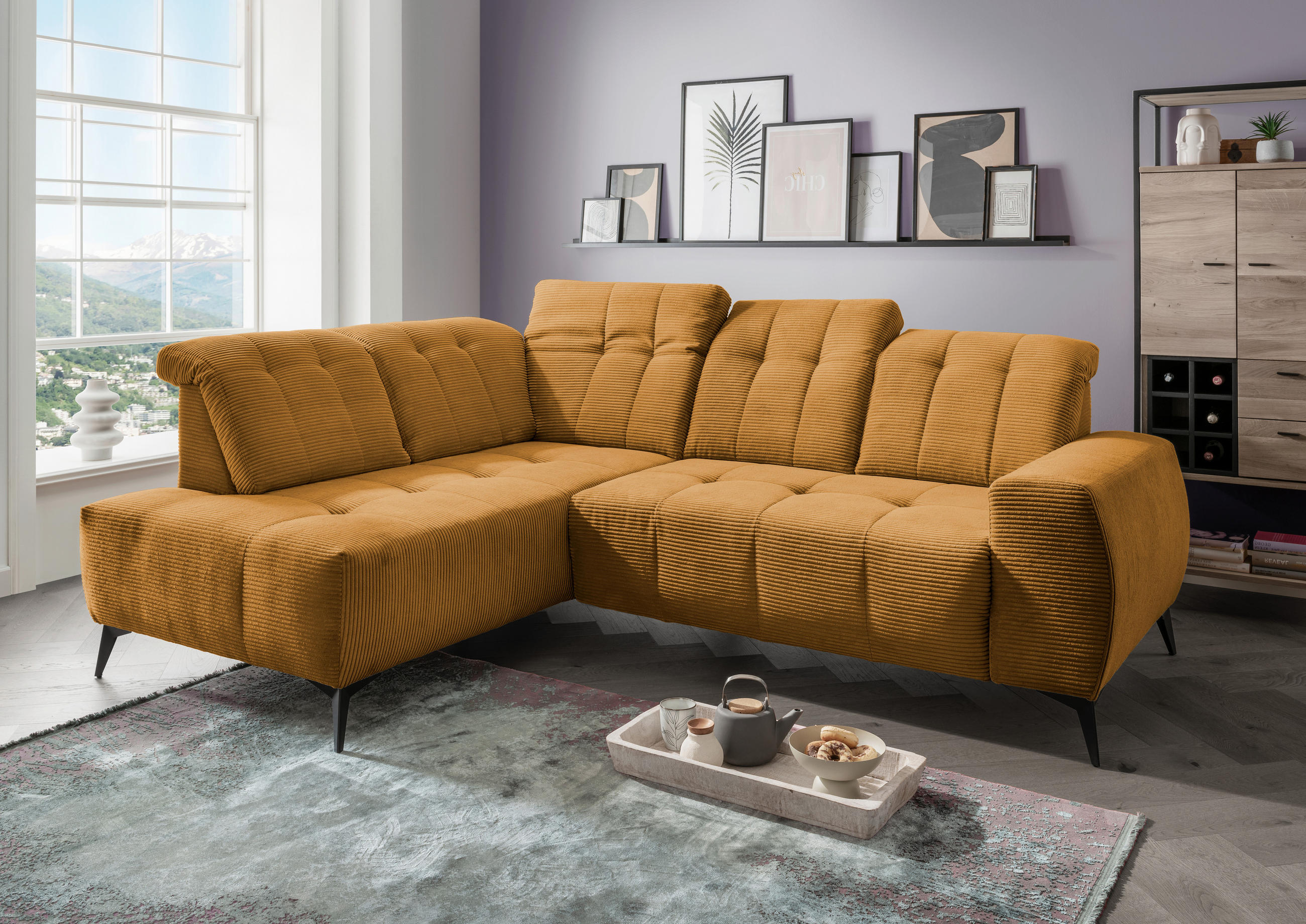 ECKSOFA Goldfarben Cord - Goldfarben/Schwarz, MODERN, Textil/Metall (200/261cm) - Livetastic