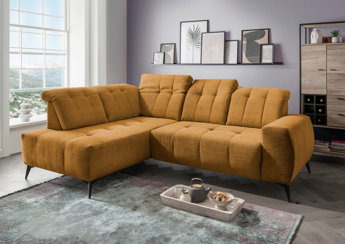 ECKSOFA in Cord Goldfarben  - Goldfarben/Schwarz, Modern, Textil/Metall (200/261cm) - Livetastic