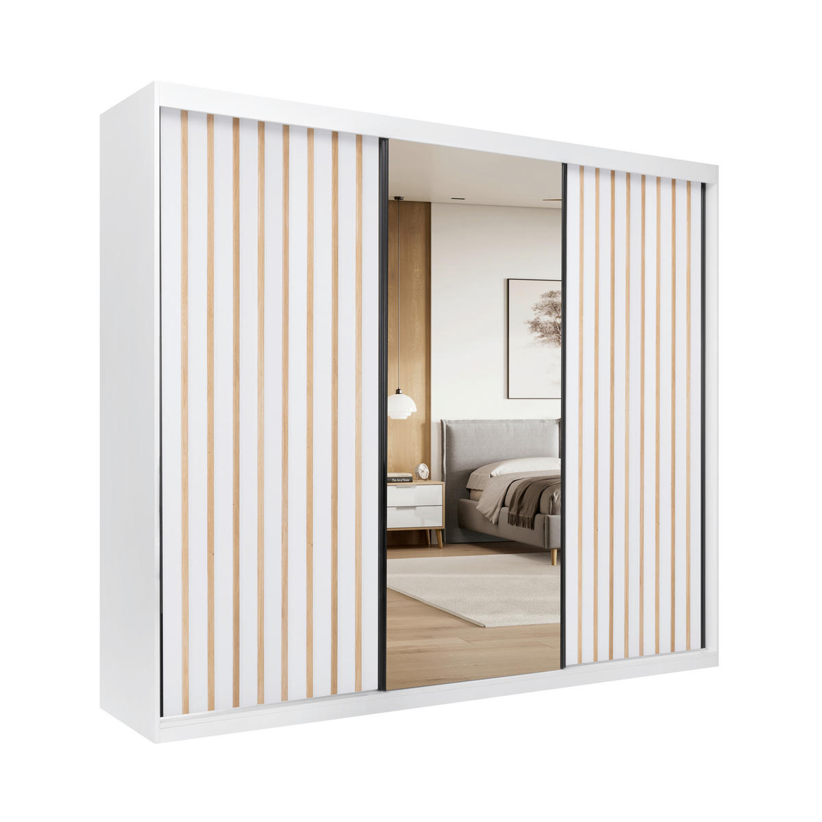 ORMAR S KLIZNIM VRATIMA bijela   - bijela/crna, Moderno, drvni materijal/metal (250/215/59,5cm) - P & B