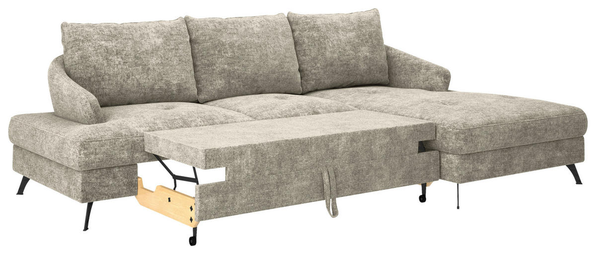 ECKSOFA in Webstoff Hellbraun  - Hellbraun/Schwarz, Konventionell, Textil/Metall (293/183cm) - Carryhome