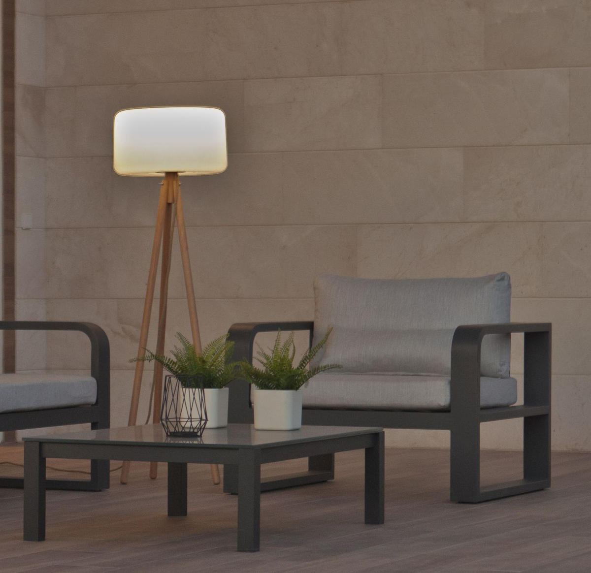 AUßENSTEHLEUCHTE New Garden CHLOE 43/140 cm   - Weiß/Naturfarben, Trend, Holz/Kunststoff (43/140cm) - New Garden