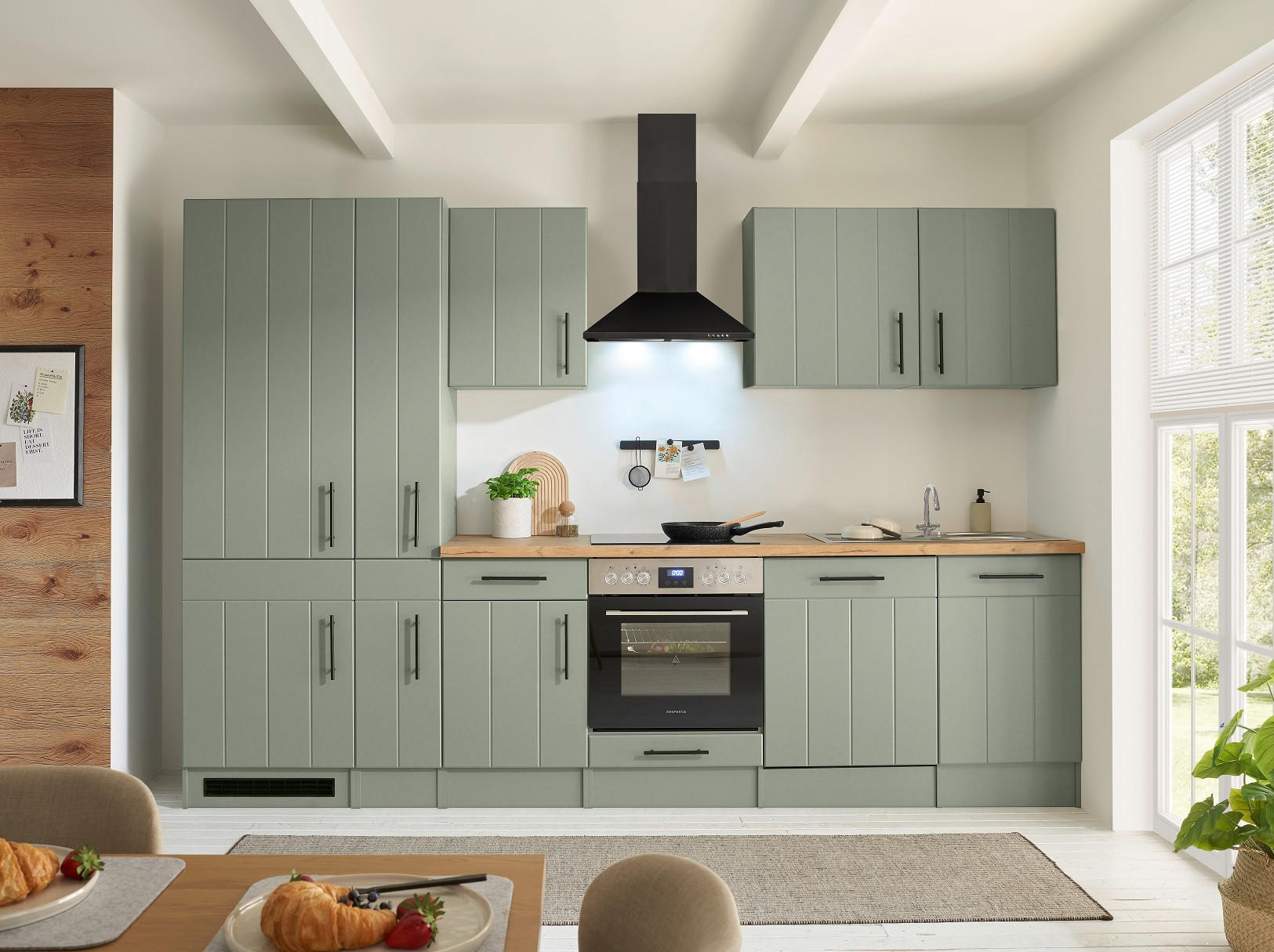 KÜCHENLEERBLOCK 310 cm   in Wildeiche, Schilfgrün  - Schilfgrün/Wildeiche, Trend, Holzwerkstoff/Metall (310cm) - Respekta