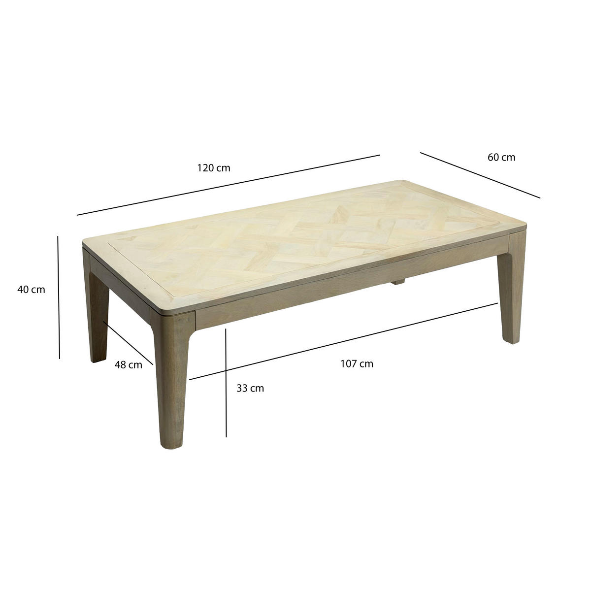 COUCHTISCH Mangoholz massiv 120/60/40 cm rechteckig Weiß  - Weiß, Design, Holz (120/60/40cm) - Livetastic