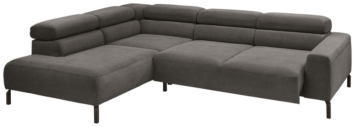 ECKSOFA Feincord Anthrazit  - Anthrazit/Schwarz, Design, Textil/Metall (219/273cm) - Pure Home Lifestyle
