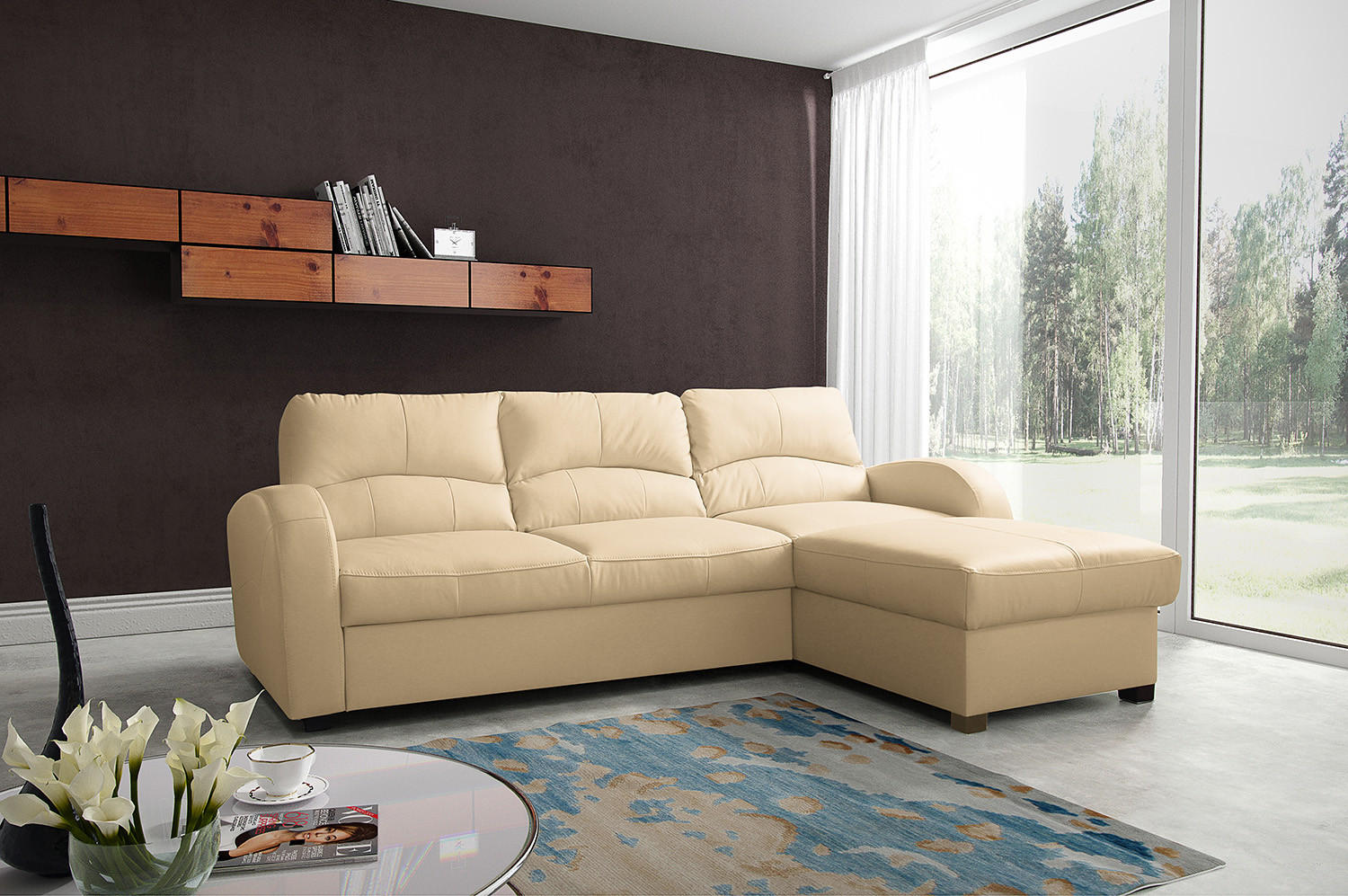 ECKSOFA in Lederlook Echtleder Beige  - Beige/Schwarz, Design, Leder/Kunststoff (227/168cm) - Livetastic