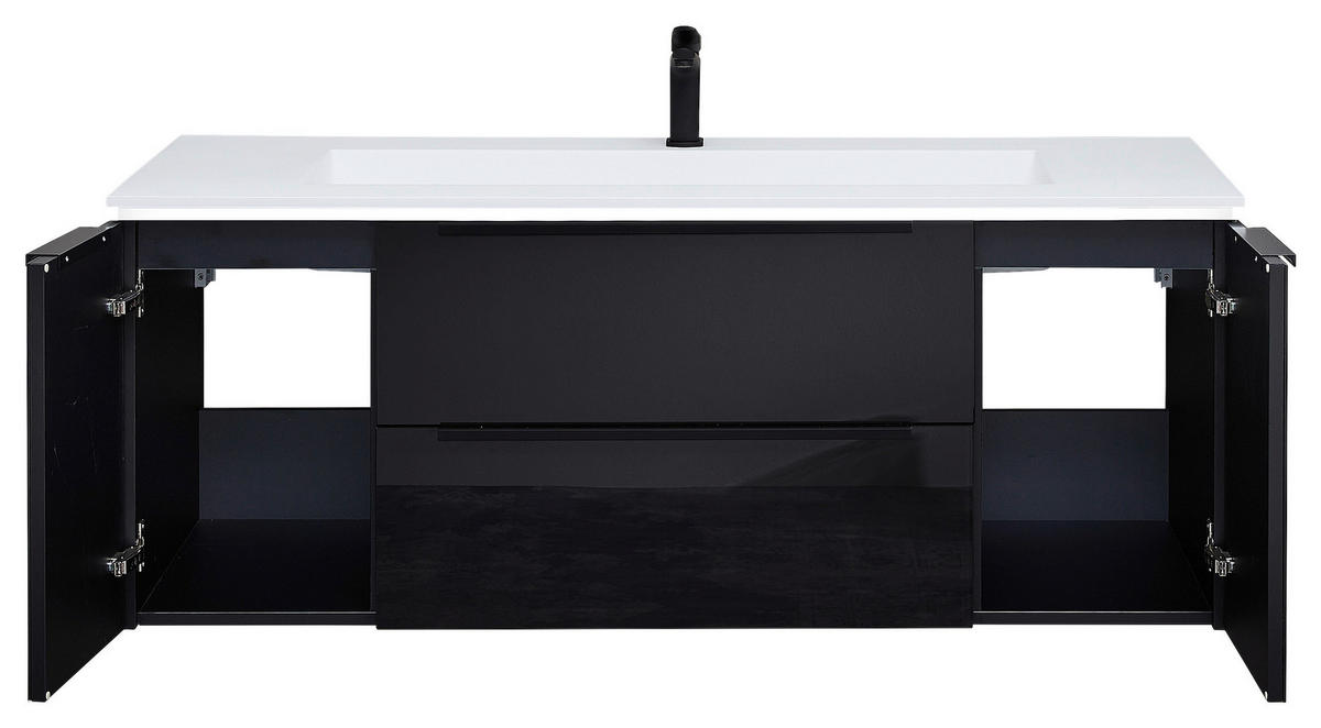MOSDÓSZEKRÉNY MOSDÓVAL  - fekete/fehér, Design, faalapú anyag/kő (132cm) - Leonardo Living