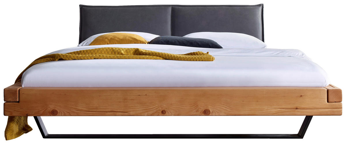 TÖMÖRFA ÁGY 180/200 cm  tölgyfa, borostyánszínű  - fekete/borostyánszínű, Modern, textil/fa (180/200cm) - Livetastic