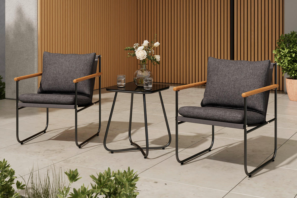 BALKONSET  - Anthrazit/Schwarz, MODERN, Glas/Textil (56/78/70cm) - Ambia Garden