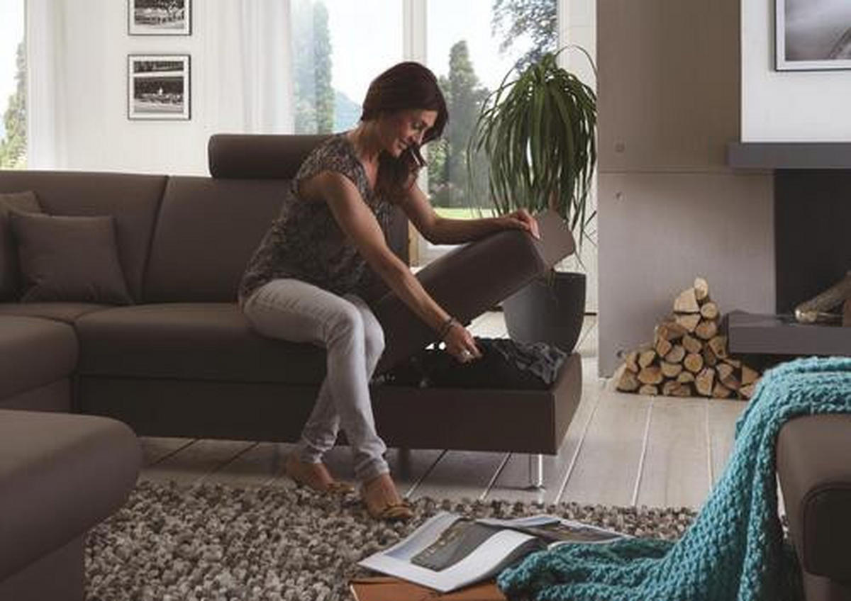 WOHNLANDSCHAFT in Echtleder Dunkelbraun  - Dunkelbraun/Alufarben, Design, Leder/Metall (233/339/165cm) - Beldomo Premium