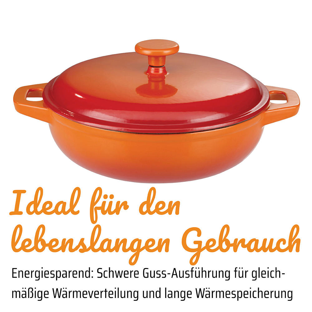 Thumbnail - GSW Schmortopf Orange Shadow, Orange, Metall, 4.5 L, rund, ISO 9001, backofengeeignet, hitzebeständige Griffe, rostfrei,...