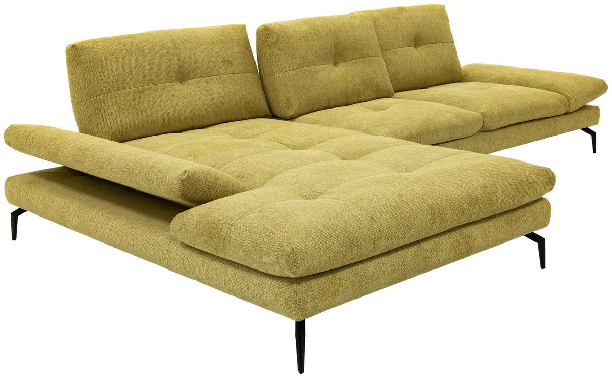 ECKSOFA Hellgelb Struktur Rücken echt  - Hellgelb/Schwarz, Design, Textil/Metall (203/340cm) - Chilliano