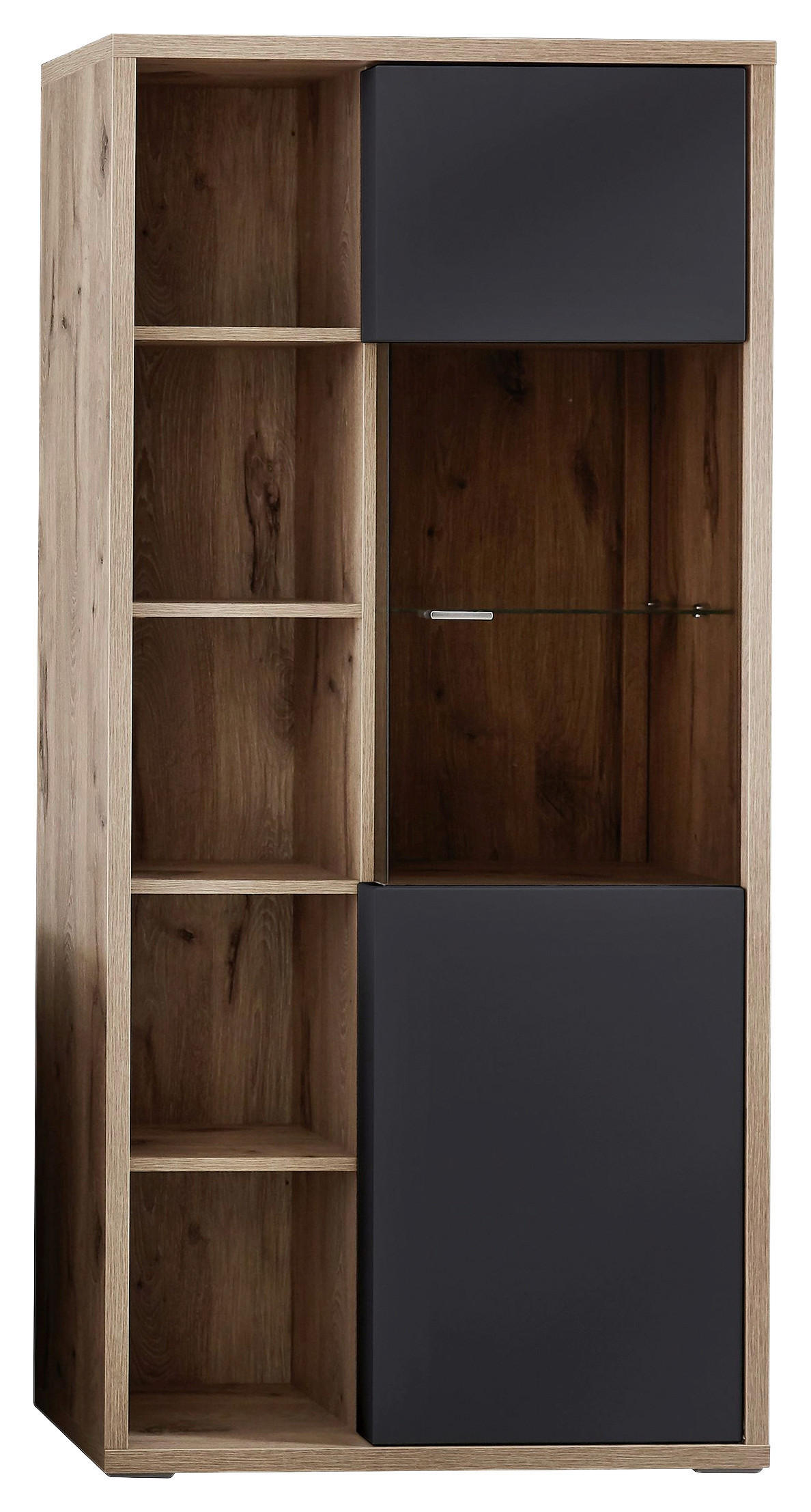 VITRINE Grau, Eichefarben Einlegeböden - Eichefarben/Grau, Design, Glas/Holzwerkstoff (81/173/37cm) - Stylife