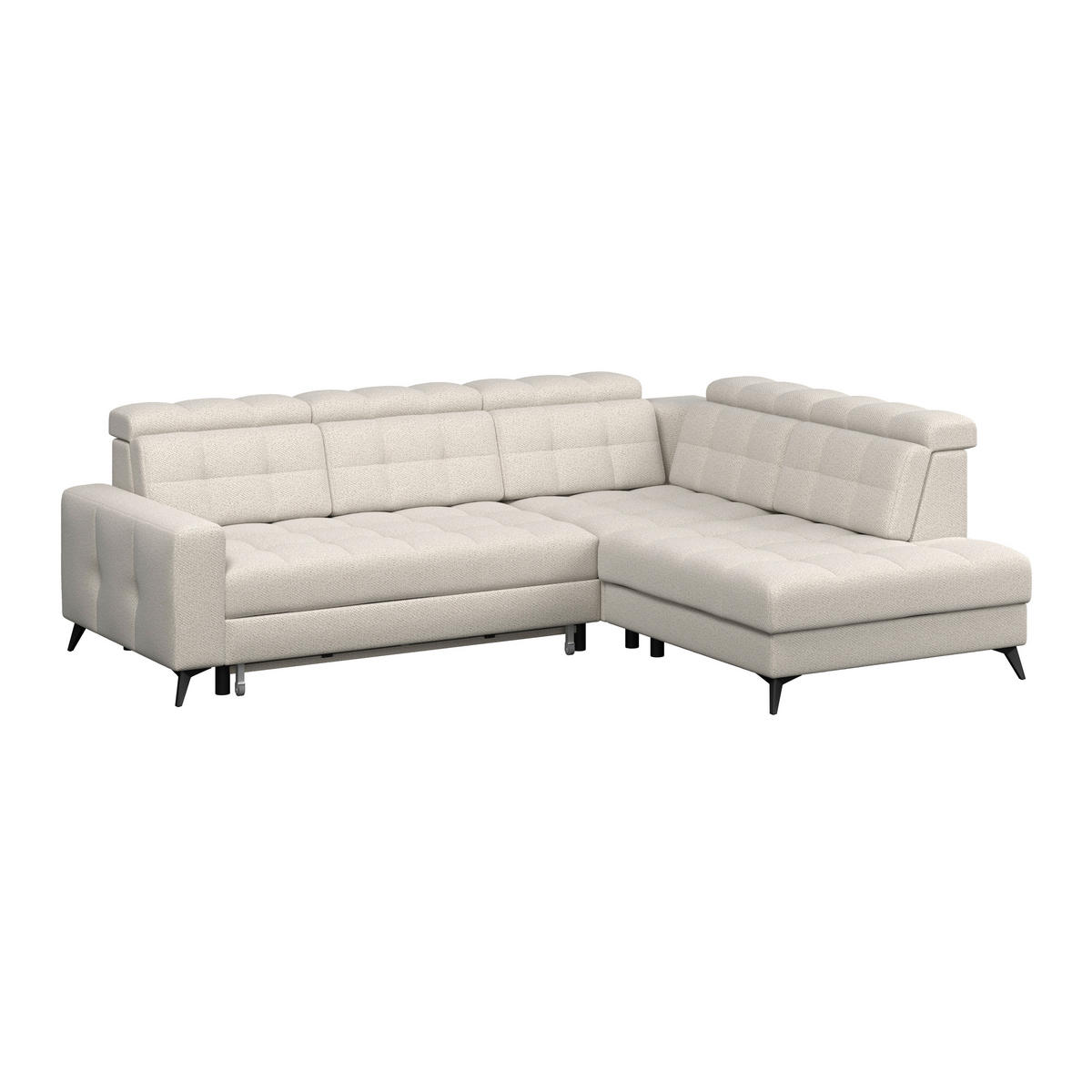 ECKSOFA BARLETTA NEW Greige Velours Bettkasten, Kopfteilverstellung, Sitztiefenverstellung, Liegefläche im Originalstoff  - Greige/Schwarz, ROMANTIK / LANDHAUS, Textil/Metall (289/228cm) - MID.YOU